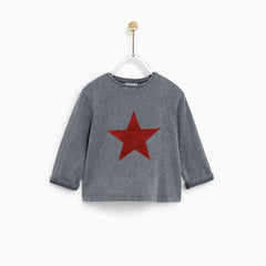 ZR STAR DESIGN FADED STYLE LONG SLEEVES TEE SHIRT