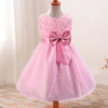 Image of SEQUINS ROSE FLOWER SINGLE BOW SLEEVELESS FROCK