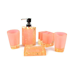 JIEYAGE PINK COLOR EMBELLISHED 5 PCS BATHROOM ACCESSORIES SET