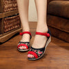 Image of GONGYIBUXIE OPEN TOE FLORAL PATTERN EMBRO CANVAS SANDALS