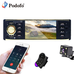 Podofo 4'' TFT Screen 1 Din Car Radio Audio Stereo MP3 Car Audio Player Bluetooth With Rearview Camera Remote Control USB FM