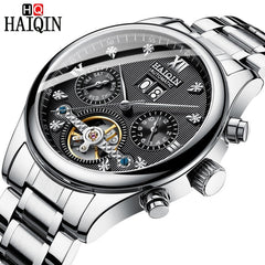 HAIQIN Chronograph Automatic mechanical Men Watches Bussiness Watch for men Full steel Military Waterproof Wind Tourbillon Clock