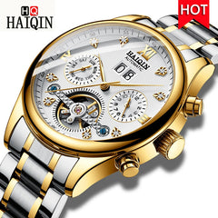 HAIQIN Chronograph Automatic mechanical Men Watches Bussiness Watch for men Full steel Military Waterproof Wind Tourbillon Clock